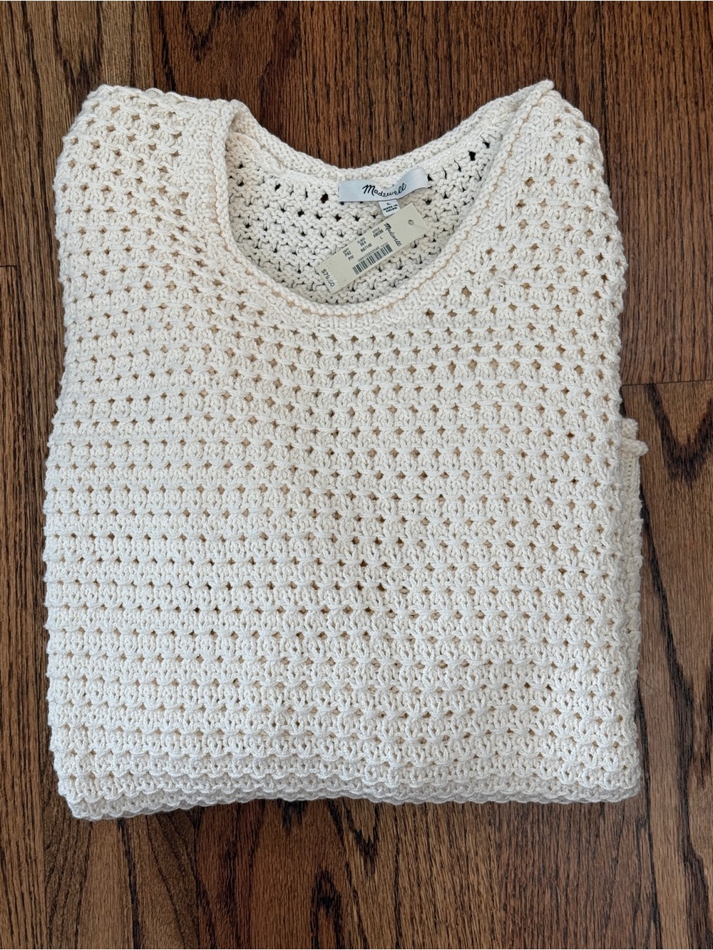 Madewell Cream  Open-Knit Ling Sleeve Crew Sweater